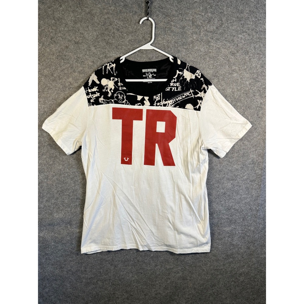 True Religion Mens XXL Graphic T-Shirt White Red TR Logo Graffiti Print 29200-00